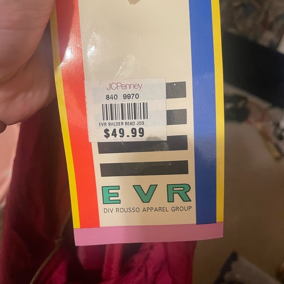 NWT Vintage EVR 80s 90s 100% Silk Windbreaker SweatSuit Red Quilted Studded Sz L - Picture 14 of 14